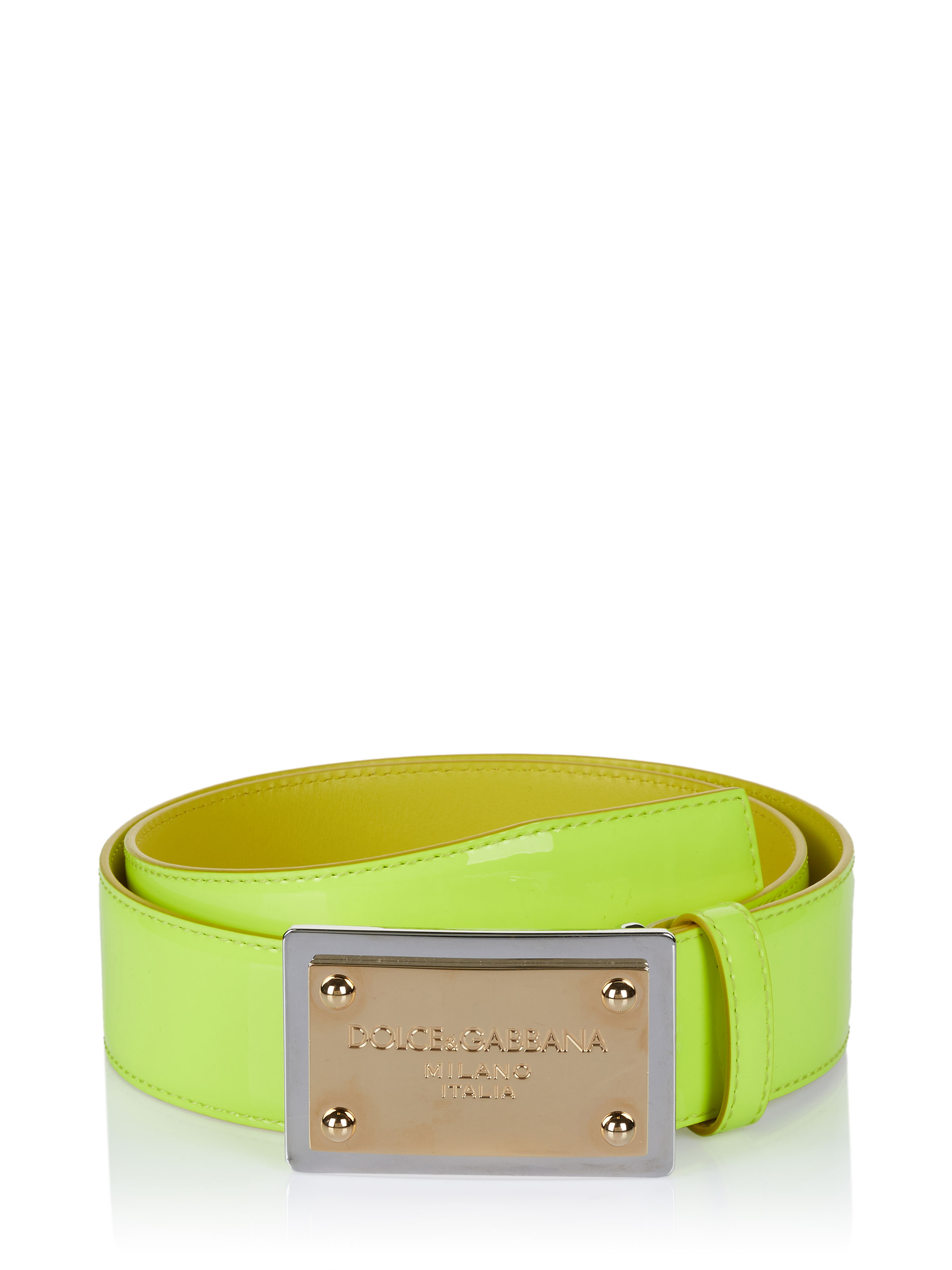 Dolce & Gabbana Yellow and Gold Belt Dolce & Gabbana Skinny Patent Leather Belt - Yellow Belts  main image 4