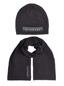 John Richmond beanie & scarf set black